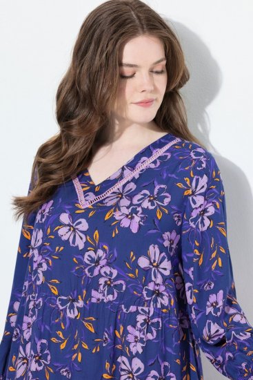 Ulla Popken 841873 Robe mi-longue fleurie Bleu marine - Robes midi - Robes mi-longues pour femmes rondes