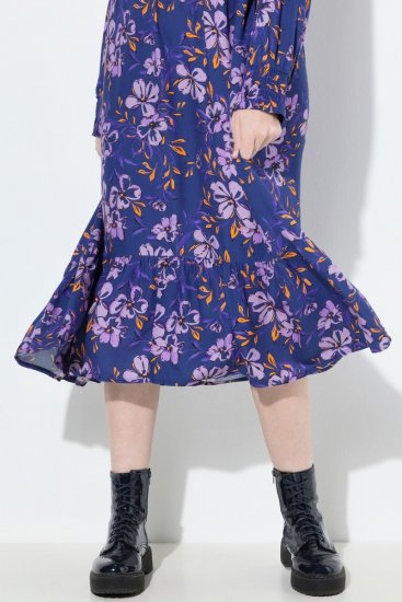 Ulla Popken 841873 Robe mi-longue fleurie Bleu marine - Robes midi - Robes mi-longues pour femmes rondes