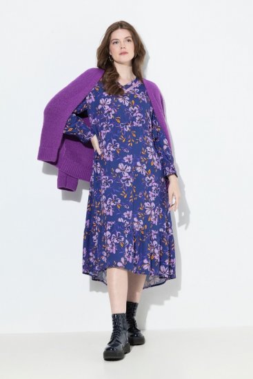 Ulla Popken 841873 Robe mi-longue fleurie Bleu marine - Robes midi - Robes mi-longues pour femmes rondes