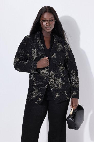 Ulla Popken 841901 Blazer à motifs Noir - Blazers - Vestes blazer pour femme, grandes tailles