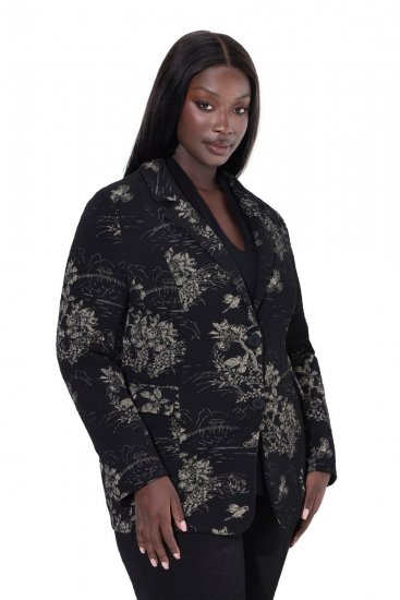 Ulla Popken 841901 Blazer à motifs Noir - Blazers - Vestes blazer pour femme, grandes tailles