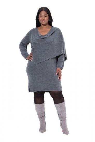 Ulla Popken 841941 Robe en maille à manches longues Gris chiné - Robes en maille - 