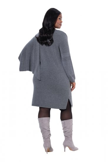 Ulla Popken 841941 Robe en maille à manches longues Gris chiné - Robes en maille - 