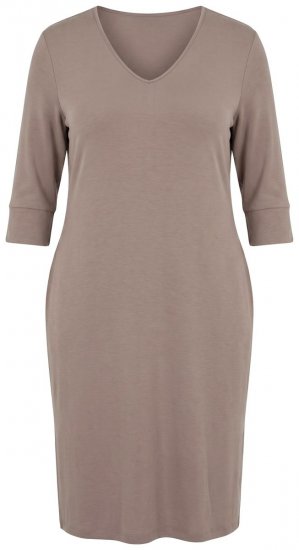 Ulla Popken 841952 Robe sweat à col V Marron clair - Robes - Des robes dans toutes les tailles