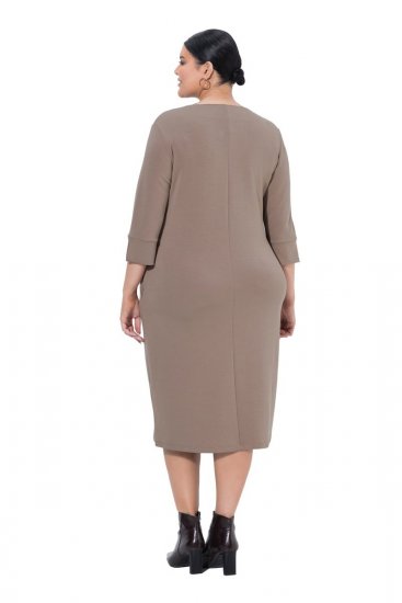 Ulla Popken 841952 Robe sweat à col V Marron clair - Robes - Des robes dans toutes les tailles
