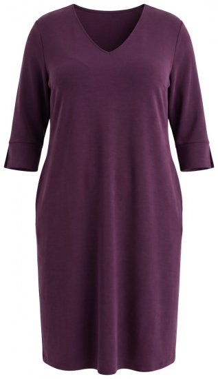 Ulla Popken 841952 Robe sweat à manches 3/4 Prune - Robes midi - Robes mi-longues pour femmes rondes
