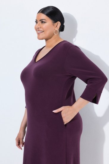 Ulla Popken 841952 Robe sweat à manches 3/4 Prune - Robes midi - Robes mi-longues pour femmes rondes