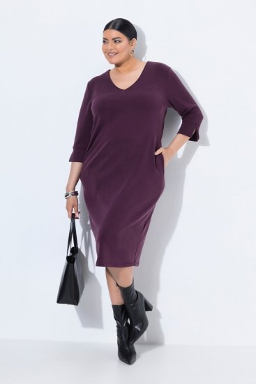 Ulla Popken 841952 Robe sweat à manches 3/4 Prune - Robes midi - Robes mi-longues pour femmes rondes