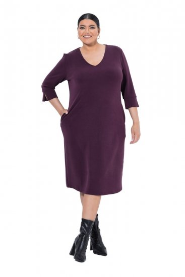 Ulla Popken 841952 Robe sweat à manches 3/4 Prune - Robes midi - Robes mi-longues pour femmes rondes