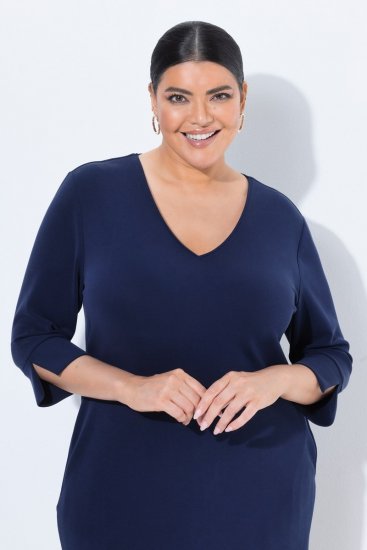 Ulla Popken 841952 Robe sweat à col V Bleu marine - Robes - Des robes dans toutes les tailles