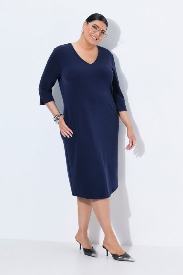 Ulla Popken 841952 Robe sweat à col V Bleu marine - Robes - Des robes dans toutes les tailles