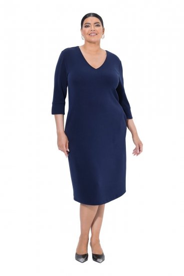 Ulla Popken 841952 Robe sweat à col V Bleu marine - Robes - Des robes dans toutes les tailles