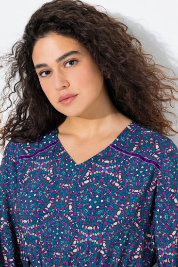 Ulla Popken 842153 Robe mi-longue imprimée Pétrole - Robes midi - Robes mi-longues pour femmes rondes