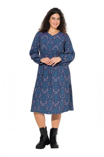 Ulla Popken 842153 Robe mi-longue imprimée Pétrole - Robes midi - Robes mi-longues pour femmes rondes