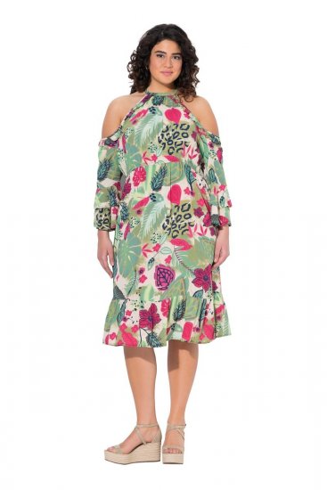 Ulla Popken 842471 Robe trapèze à manches 3/4 Champagne - Robes - Des robes dans toutes les tailles