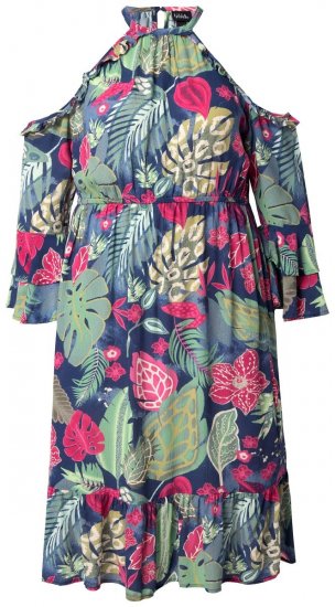 Ulla Popken 842471 Robe mi-longue imprimée Bleu marine - Robes midi - Robes mi-longues pour femmes rondes