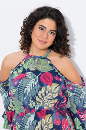 Ulla Popken 842471 Robe mi-longue imprimée Bleu marine - Robes midi - Robes mi-longues pour femmes rondes