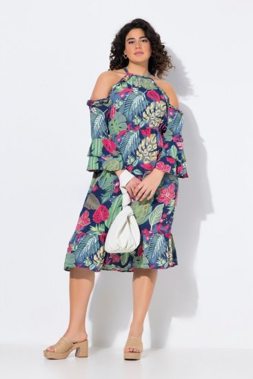 Ulla Popken 842471 Robe mi-longue imprimée Bleu marine - Robes midi - Robes mi-longues pour femmes rondes