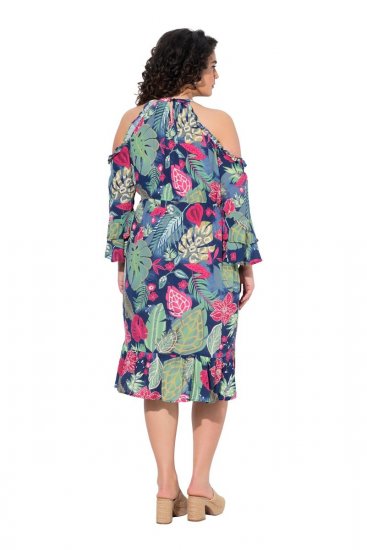 Ulla Popken 842471 Robe mi-longue imprimée Bleu marine - Robes midi - Robes mi-longues pour femmes rondes