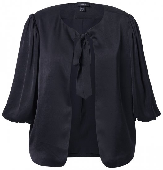 Ulla Popken 842712 Blazer court à nouer à manches volantées Noir - Blazers - Vestes blazer pour femme, grandes tailles