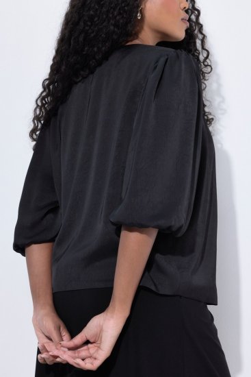 Ulla Popken 842712 Blazer court à nouer à manches volantées Noir - Blazers - Vestes blazer pour femme, grandes tailles