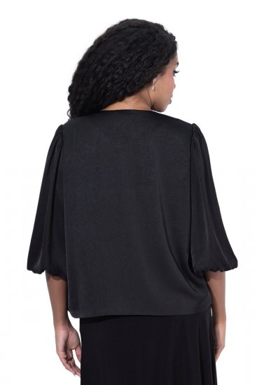 Ulla Popken 842712 Blazer court à nouer à manches volantées Noir - Blazers - Vestes blazer pour femme, grandes tailles