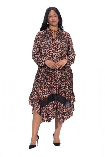 Ulla Popken 842979 Robe à imprimé animal Marron - Robes midi - Robes mi-longues pour femmes rondes