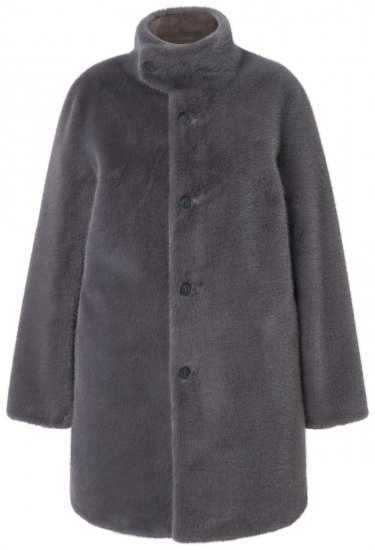 Ulla Popken 843003 Manteau en fausse fourrure à col montant Gris - Manteaux - Manteaux grande taille pour femme