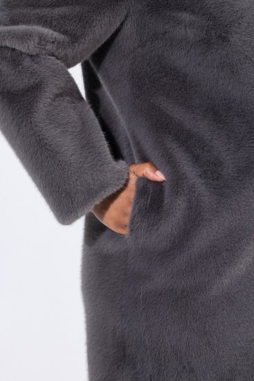 Ulla Popken 843003 Manteau en fausse fourrure à col montant Gris - Manteaux - Manteaux grande taille pour femme
