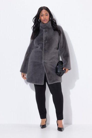 Ulla Popken 843003 Manteau en fausse fourrure à col montant Gris - Manteaux - Manteaux grande taille pour femme