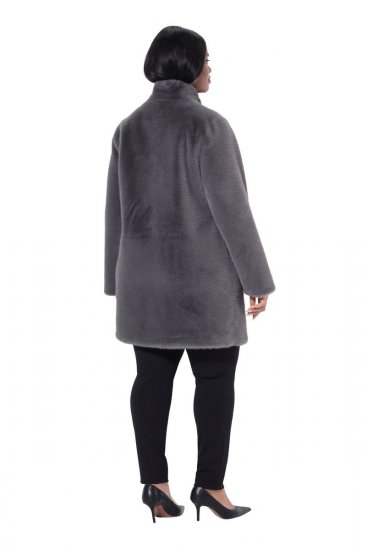 Ulla Popken 843003 Manteau en fausse fourrure à col montant Gris - Manteaux - Manteaux grande taille pour femme