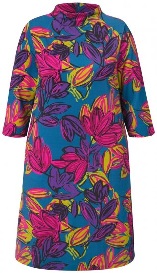 Ulla Popken 843180 Robe en jersey fleurie Pétrole - Robes - Des robes dans toutes les tailles