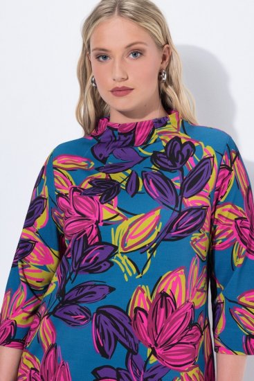 Ulla Popken 843180 Robe en jersey fleurie Pétrole - Robes - Des robes dans toutes les tailles