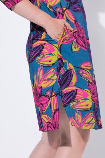 Ulla Popken 843180 Robe en jersey fleurie Pétrole - Robes - Des robes dans toutes les tailles