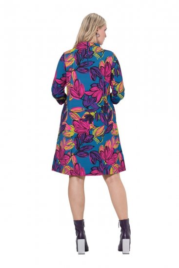 Ulla Popken 843180 Robe en jersey fleurie Pétrole - Robes - Des robes dans toutes les tailles