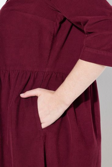 Ulla Popken 843383 Robe en velours côtelé à manches 3/4 Bordeaux - Robes maxi - Robes longues pour femmes rondes