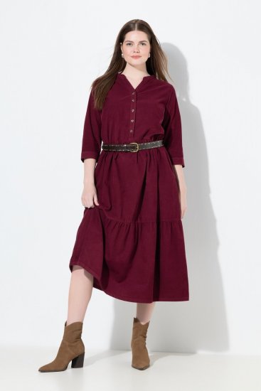 Ulla Popken 843383 Robe en velours côtelé à manches 3/4 Bordeaux - Robes maxi - Robes longues pour femmes rondes