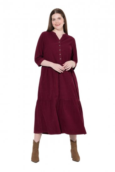 Ulla Popken 843383 Robe en velours côtelé à manches 3/4 Bordeaux - Robes maxi - Robes longues pour femmes rondes