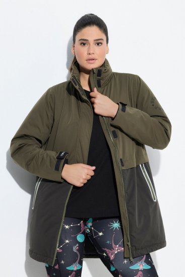 Ulla Popken 843480 Manteau technique HYPRAR bicolore à capuche Vert olive - Manteaux - Manteaux grande taille pour femme