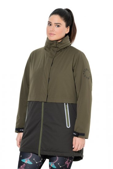 Ulla Popken 843480 Manteau technique HYPRAR bicolore à capuche Vert olive - Manteaux - Manteaux grande taille pour femme