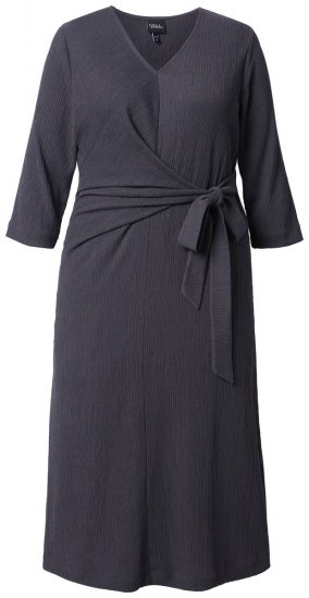 Ulla Popken 843595 Robe portefeuille à manches 3/4 Gris chiné - Robes midi - Robes mi-longues pour femmes rondes