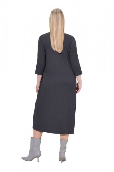 Ulla Popken 843595 Robe portefeuille à manches 3/4 Gris chiné - Robes midi - Robes mi-longues pour femmes rondes
