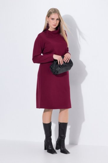 Ulla Popken 843627 Robe en maille à manches longues et col roulé Bordeaux - Robes midi - Robes mi-longues pour femmes rondes