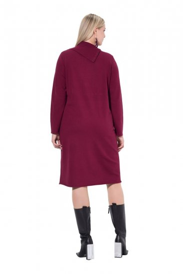 Ulla Popken 843627 Robe en maille à manches longues et col roulé Bordeaux - Robes midi - Robes mi-longues pour femmes rondes