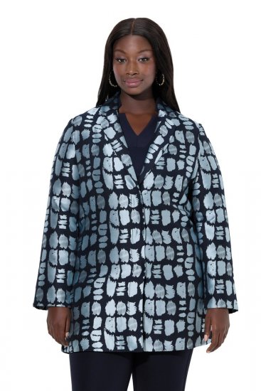 Ulla Popken 843937 Blazer texturé imprimé Bleu marine - Blazers - Vestes blazer pour femme, grandes tailles