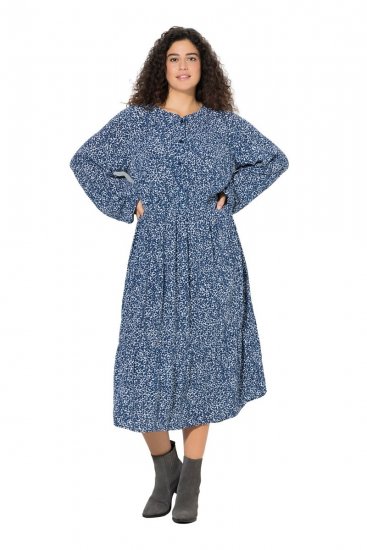 Ulla Popken 844594 Robe mi-longue fleurie Bleu marine - Robes midi - Robes mi-longues pour femmes rondes