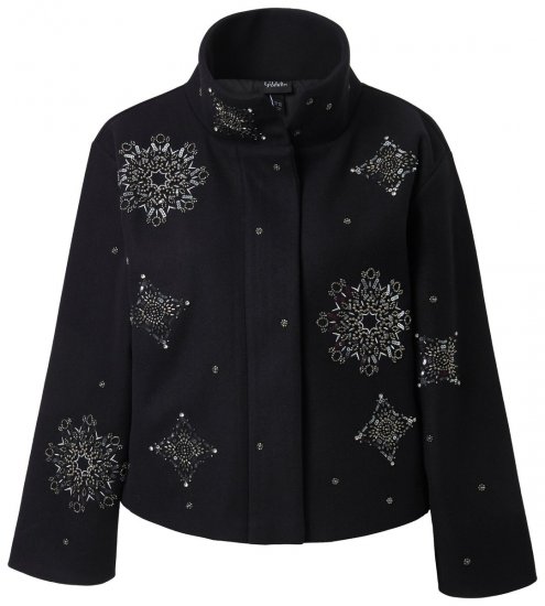 Ulla Popken 844839 Veste courte brodée de flocons Bleu marine - Vestes - Vestes grande taille pour femme