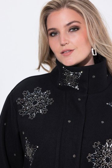 Ulla Popken 844839 Veste courte brodée de flocons Bleu marine - Vestes - Vestes grande taille pour femme