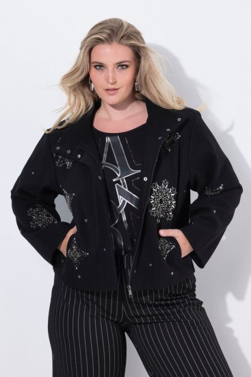 Ulla Popken 844839 Veste courte brodée de flocons Bleu marine - Vestes - Vestes grande taille pour femme