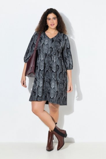 Ulla Popken 844945 Robe en jersey imprimée Noir - Robes en jersey - 